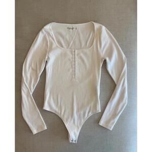 Abercrombie & Fitch Long Sleeve Soft Rib Bodysuit White Size Small